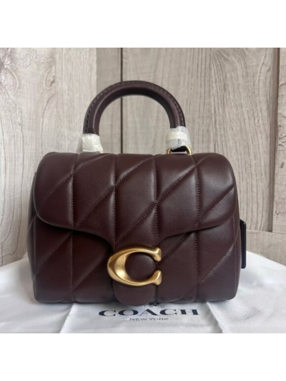 Coach Tabby Quilted Top Handle Satchel Bag in Brass/Maple Nappa Leather NWT